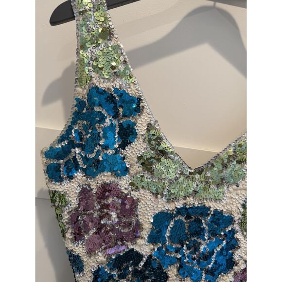 Vintage Gene Shelly's Boutique Internationale Womens Sequin Dress 8 Floral Mini - Picture 6 of 16